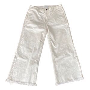 Parker Smith Jean Wide Leg Cropped White Frayed Hem 8/30